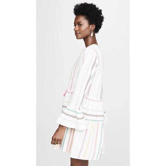 PilyQ Morgan Stripe Mini Dress Size XS/S White Pink Multi Long Sleeves Cover Up - Picture 6 of 14